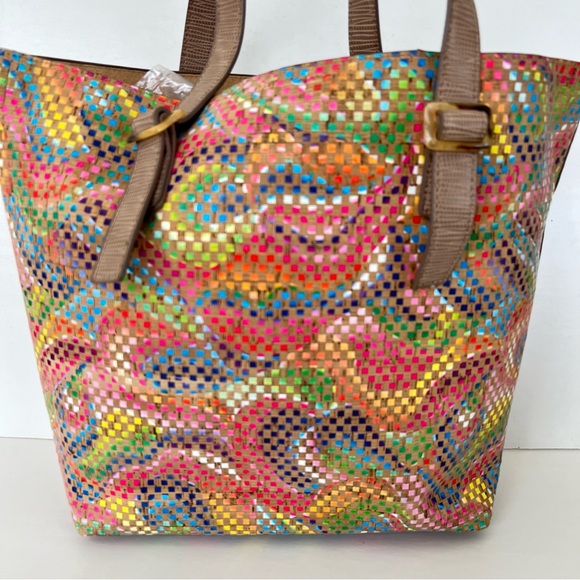 SONDRA ROBERTS Boho Multicolor Mosaic Cork w Pouch Shopping Shoulder Bag Tote - Picture 3 of 13